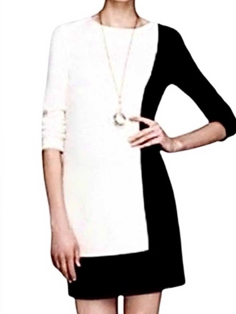 Trina Turk Long Sleeve Mini Dress Black and White Color Block